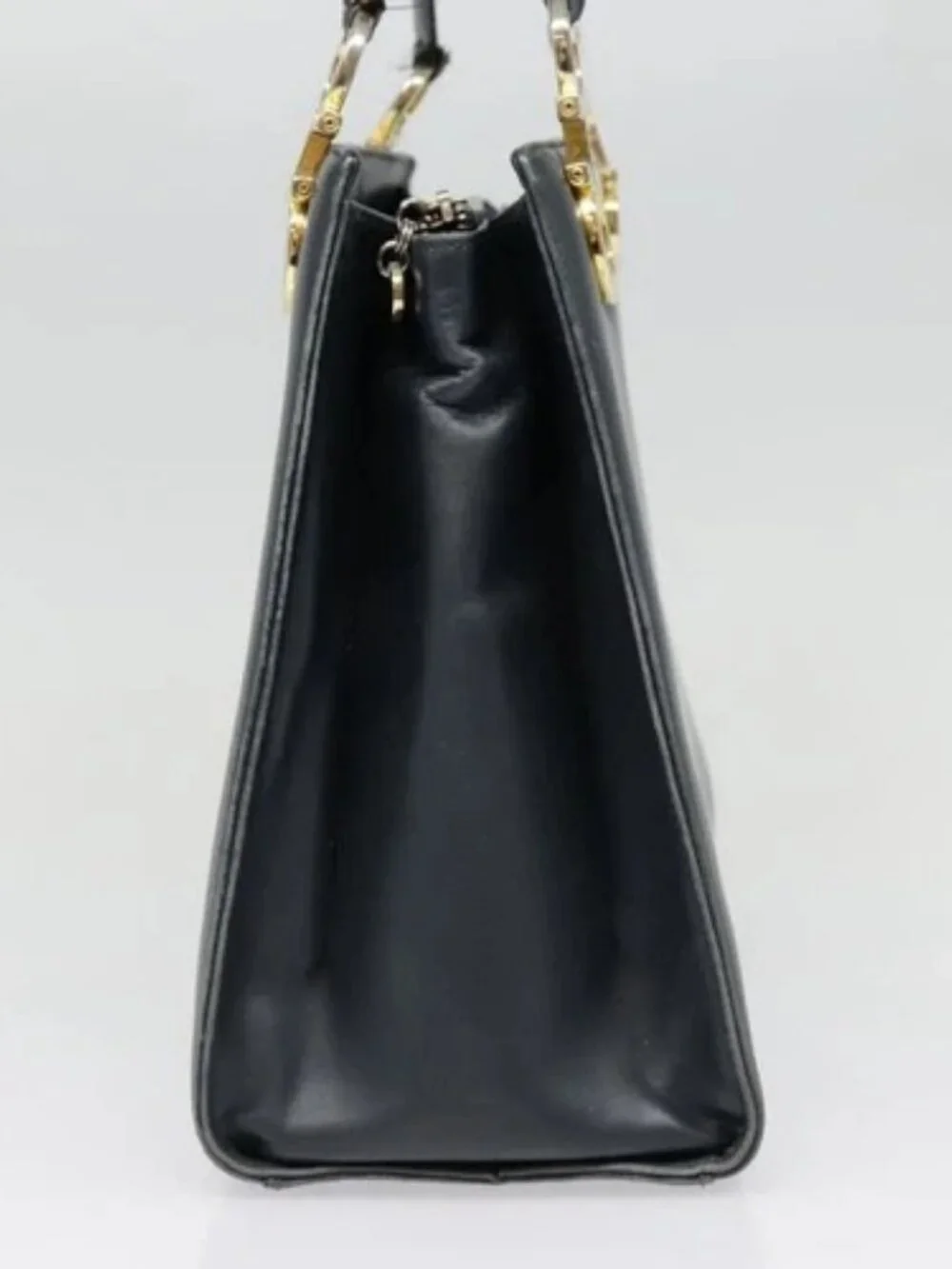 Salvatore Ferragamo Gancini Tote Bag Leather Black Gold Auth 90254